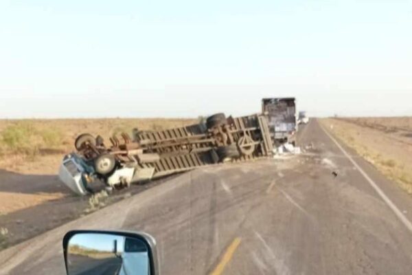 Vuelca camión con despensas para grupos vulnerables rumbo a Casas Grandes